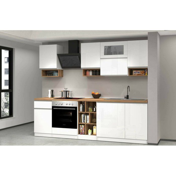 Cuisine Complète Attiko Dmora, en Bois Mélaminé Blanc Brillant