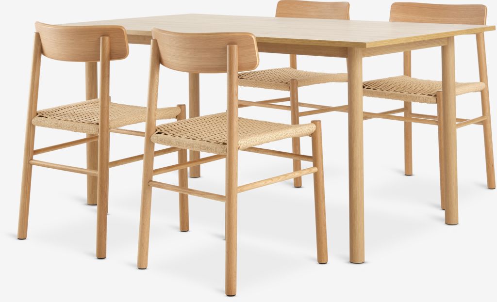 ALSTED ISLEV Dubový stôl ALSTED L160 4 stoličky ISLEV s dubovými podrúčkami