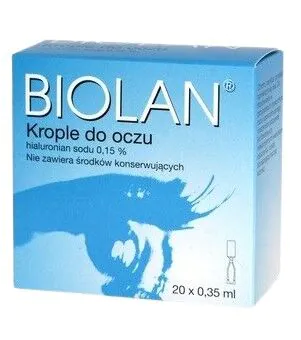 Biolan, Krople do oczu bez konserwantów, Hialuronian sodu 0,15%, Pojemniki jednodawkowe
