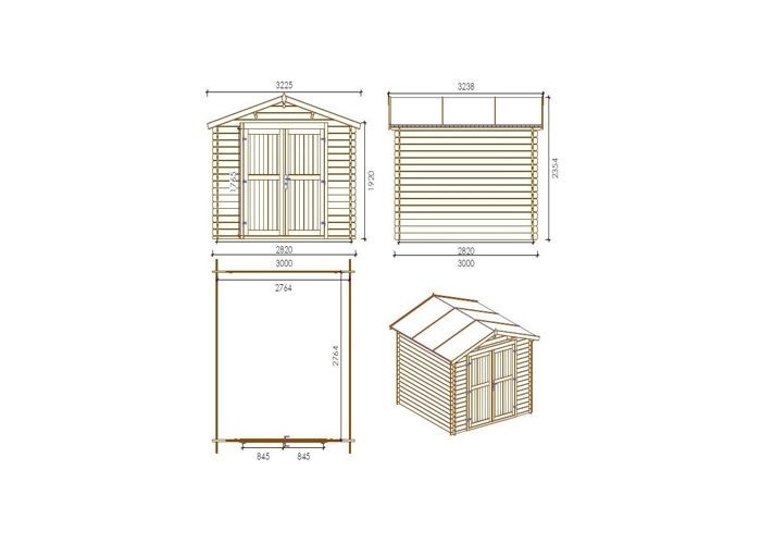 Houten tuinschuur - 9m² - 3x3m - 28mm dik - Kleur: naturel - DOM531