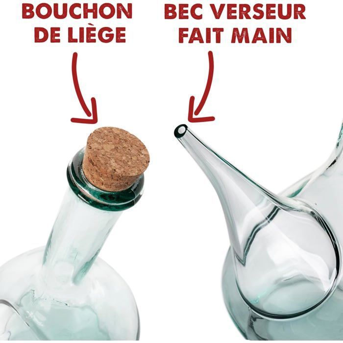 Decantador de vinho artesanal em vidro - FEBEST - 1000 ml - Transparente - Feito à mão - Aerador - Vidro reciclado - 22x26 cm