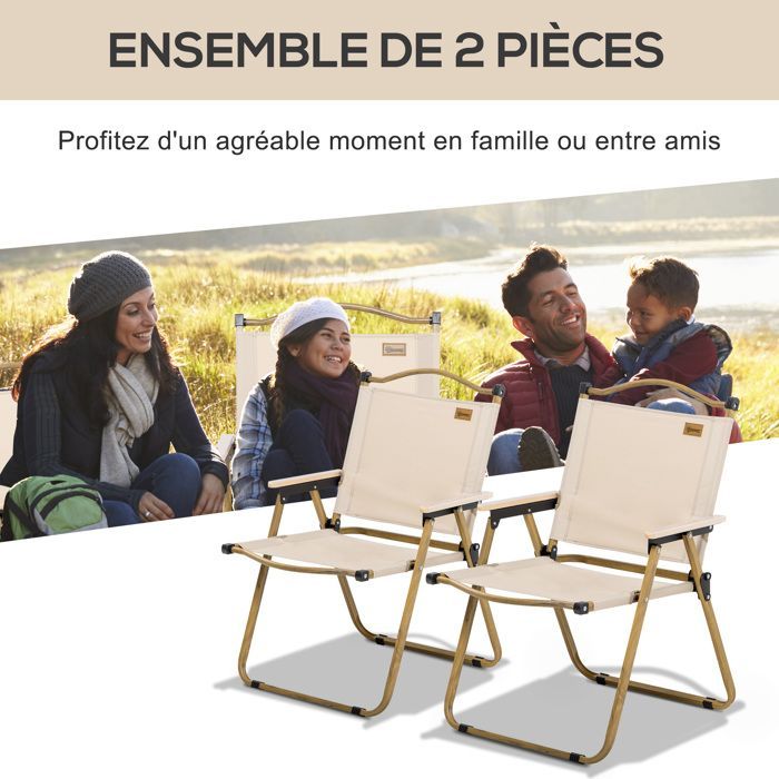 Silla de camping Outsunny - Tela Oxford - 54x59x78cm - Caqui
