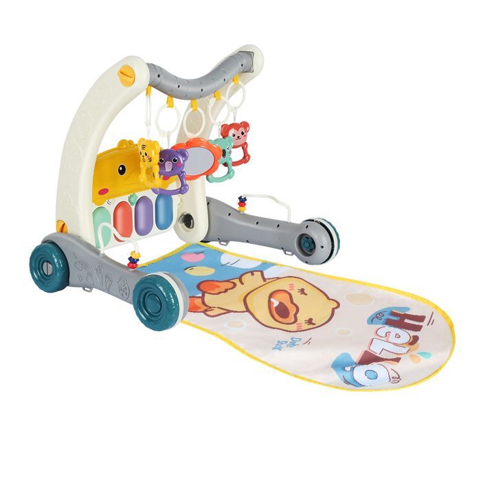 KEDIA 2-in-1 Baby Fitness Loopstoel, Activiteitentafel met Muziek en Ringen, van geboorte tot lopen, vanaf 0 maanden