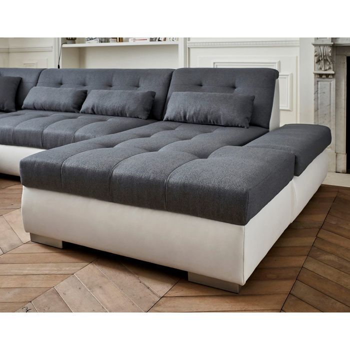 Vermont - Sofá panorámico de esquina izquierda - 7 plazas - XXL - Blanco/Gris