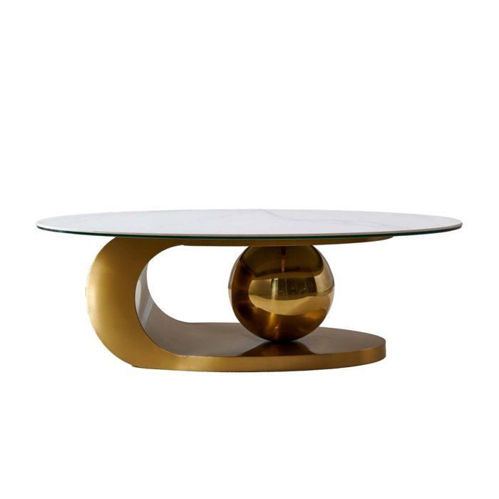 BOWL GOLD 120 design salontafel met gouden metalen onderstel en wit marmeren blad