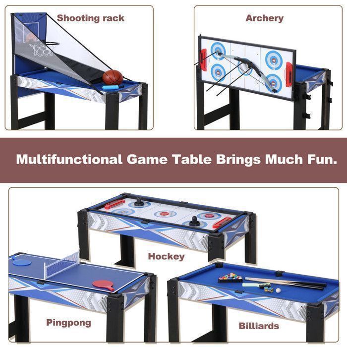 Children's multi-game table - 5 in 1 multi-game table - ping pong table - snooker - archery - hockey - basketball - 92x46x73cm