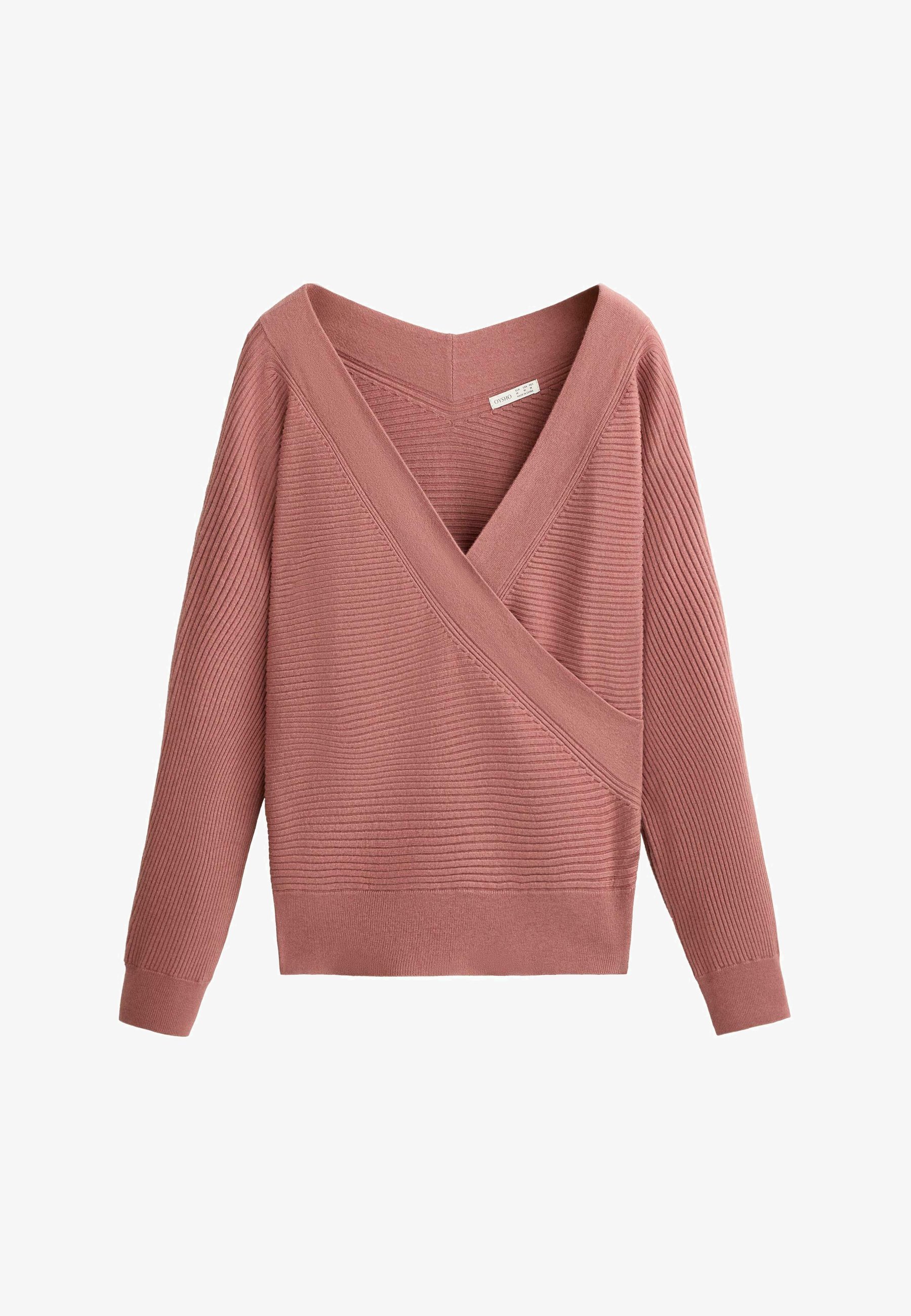 Pull OYSHO CROSSOVER RIB KNIT - rose chiné