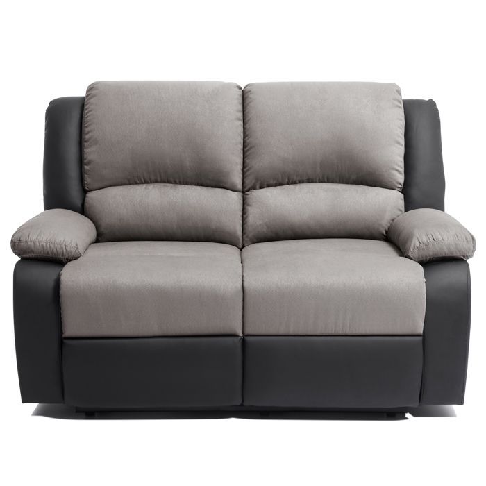 Sofá reclinable de 2 plazas LEO en microfibra y piel sintética - Gris y negro - 143 x 93 x 96 cm - LOUNGITUDE