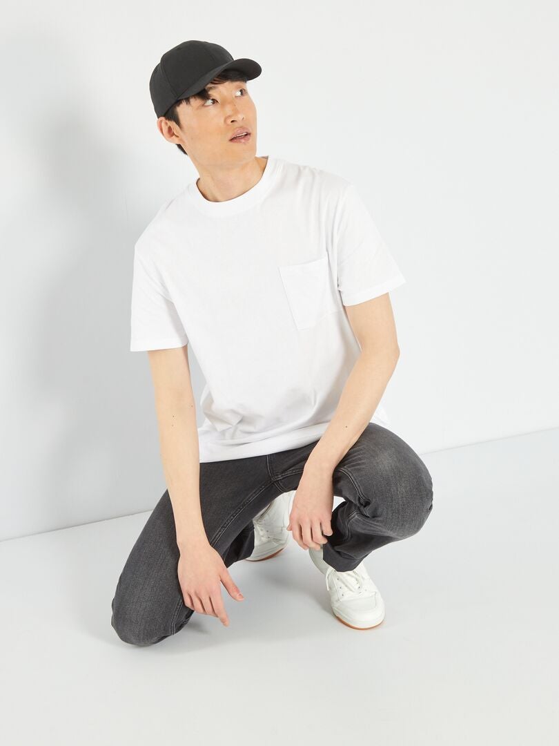 Camiseta de punto holgada con bolsillo - Blanca