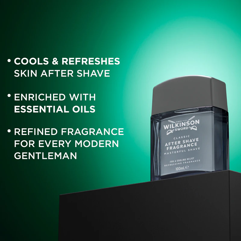 Loção pós-barba Wilkinson Sword Classic, fragrância refrescante para homens.