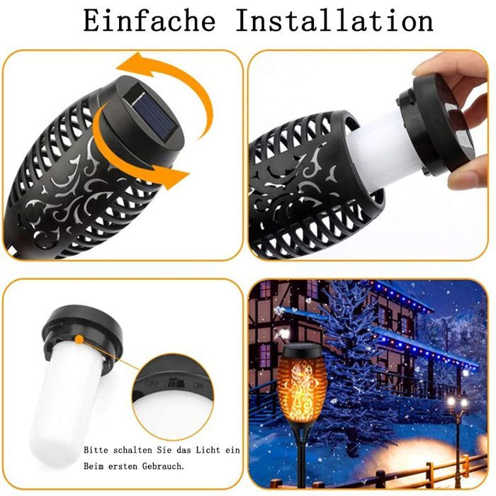 Solar-Gartenleuchten, Außenbrenner mit realistischem Flammeneffekt, LED-Beleuchtung für Weihnachten und Außendekoration