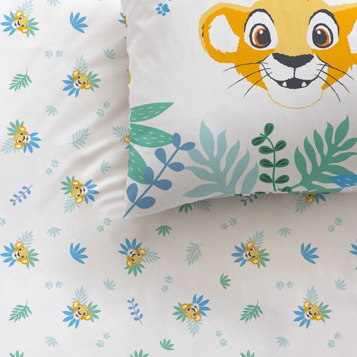 Juego de ropa de cama infantil 100% algodón - DISNEY EL REY LEÓN SIMBA - Blanco - 140x200+63x63cm
