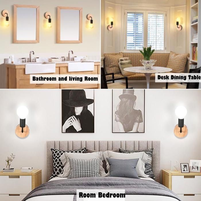 Paquete UNI de 2 apliques de pared interiores E27 para baño y sala de estar - Lámpara de pared LED moderna - Bombilla no incluida