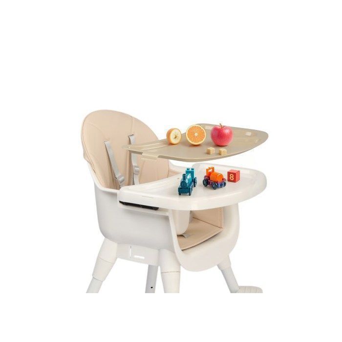 LALAHO Baby-/Kleinkindhochstuhl – Höhenverstellbar und zusammenklappbar, abnehmbares Tablett, 5-Punkt-Sicherheitsgurt – Beige