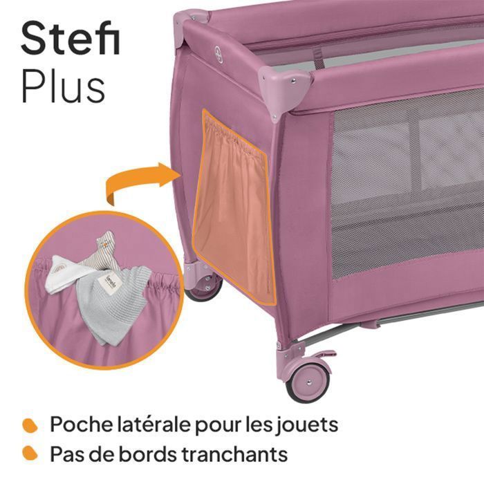 Cuna de viaje compacta 2 en 1 LIONELO Stefi Plus - Parque infantil - Colchón de espuma T25 - 0-36 meses - Plegado rápido - 2 ruedas - Rosa