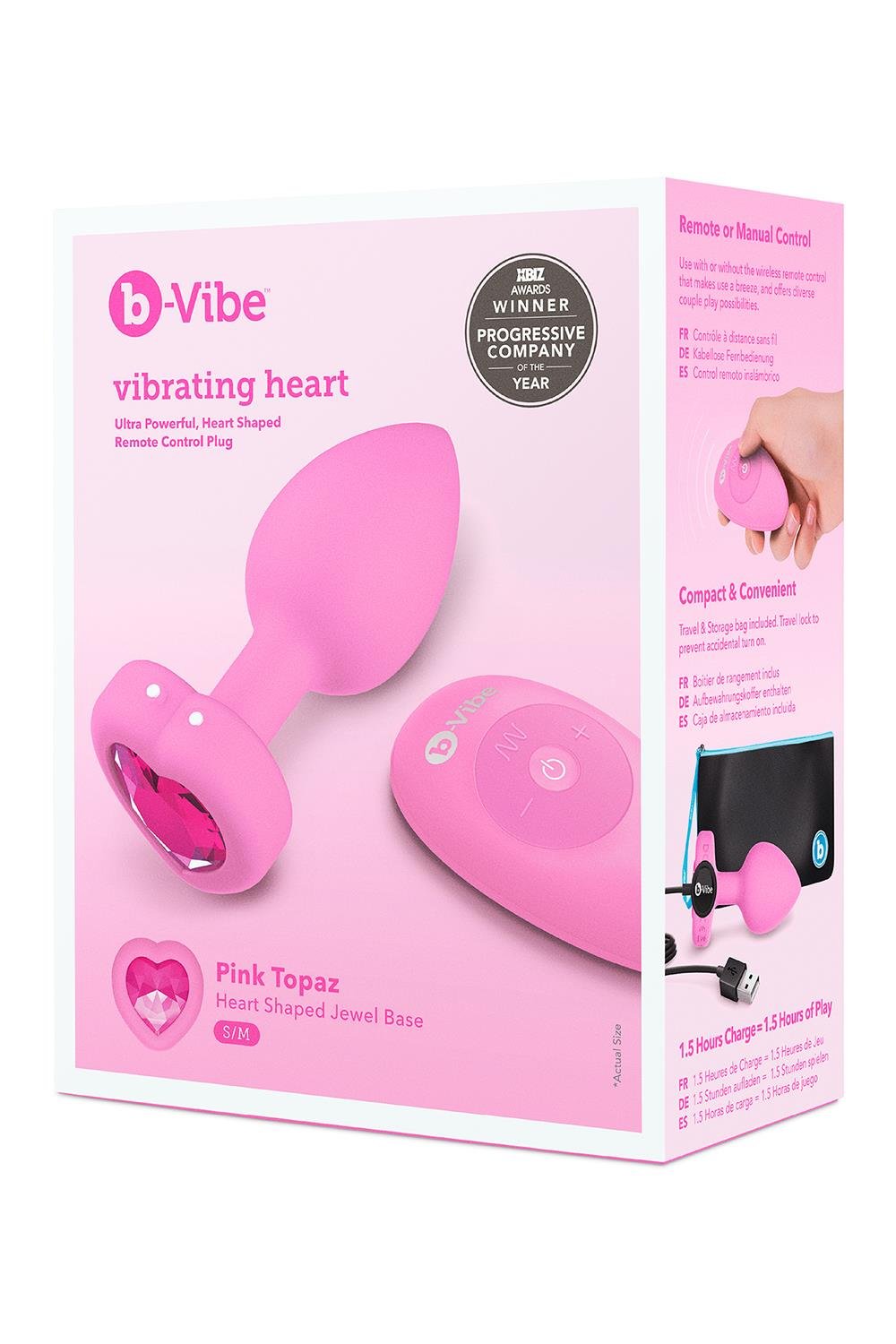 B-Vibe vibruojantis širdies kamštelis, S/M, rožinis