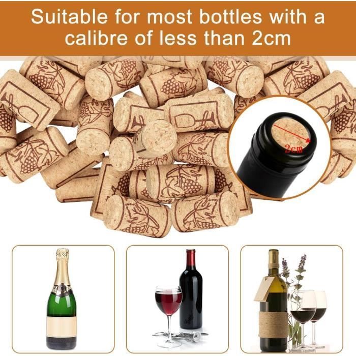 Tapón para vino - Sin especificar - 21*40 mm - Corcho apto para uso alimentario - 100 unidades - Reutilizable