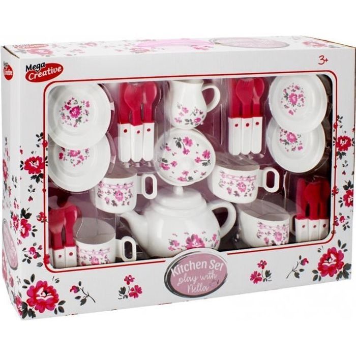 Juego de cocina de juguete - Estampado de flores rosas - 4 piezas - Desarrolla la creatividad - Unisex