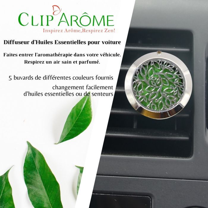 Diffuseur pour voiture - ZEN'ARÔME - Clip'Arôme VerTige - Acier inoxydable - 5 buvards réutilisables - Découpe laser