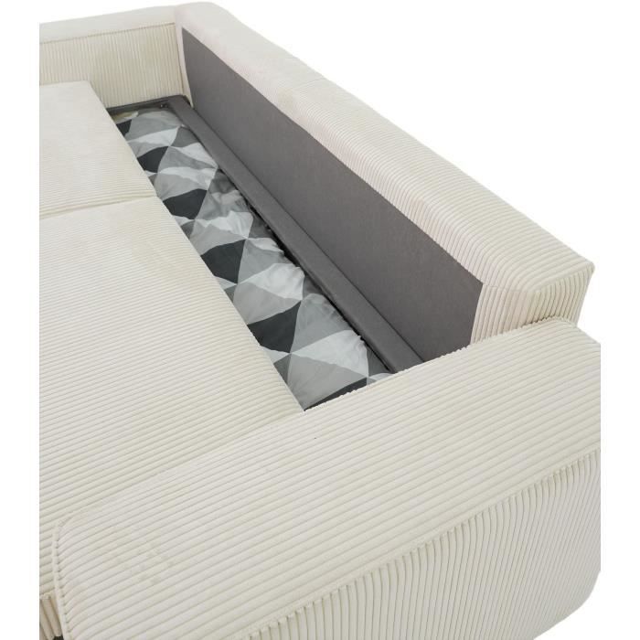 Canapé droit convertible 3 places JOSH - velours côtelé beige - Coffre de rangement - L239xP86xH85cm