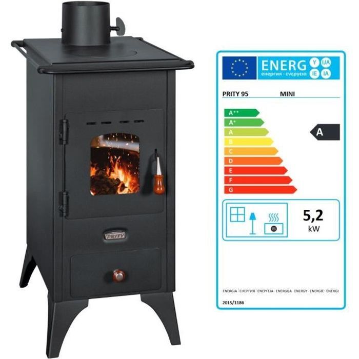 Estufa de leña Prity - Chimenea Retro Mini SP de 5 kW - Clase energética A - Negra