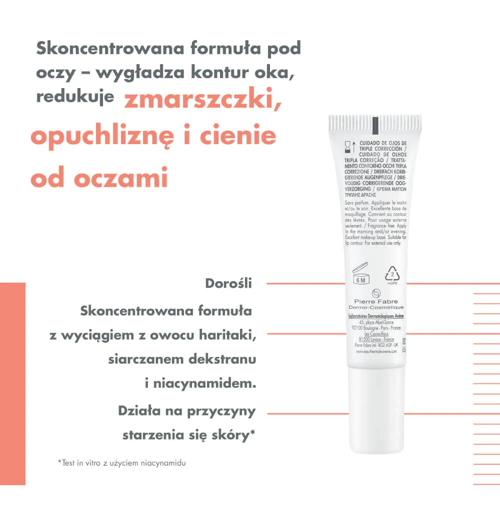 Avène Hyaluron Activ B3 Krem pod oczy o potrójnym działaniu korygującym