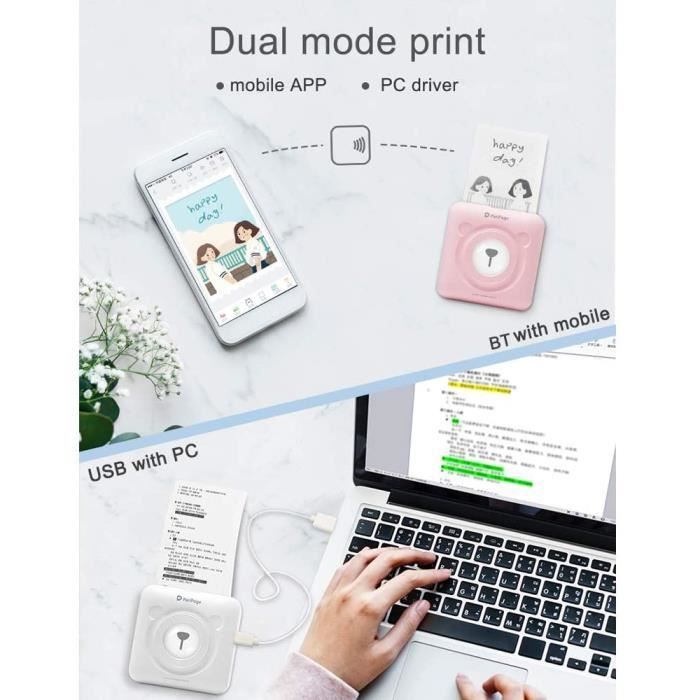 Aibecy PeriPage Portable Photo Printer - White - BT 4.0 Wireless Technology - Built-in Rechargeable Battery