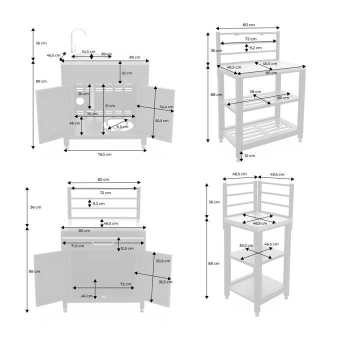 Cocina exterior GRIMAUD de acero inoxidable de 4 módulos
