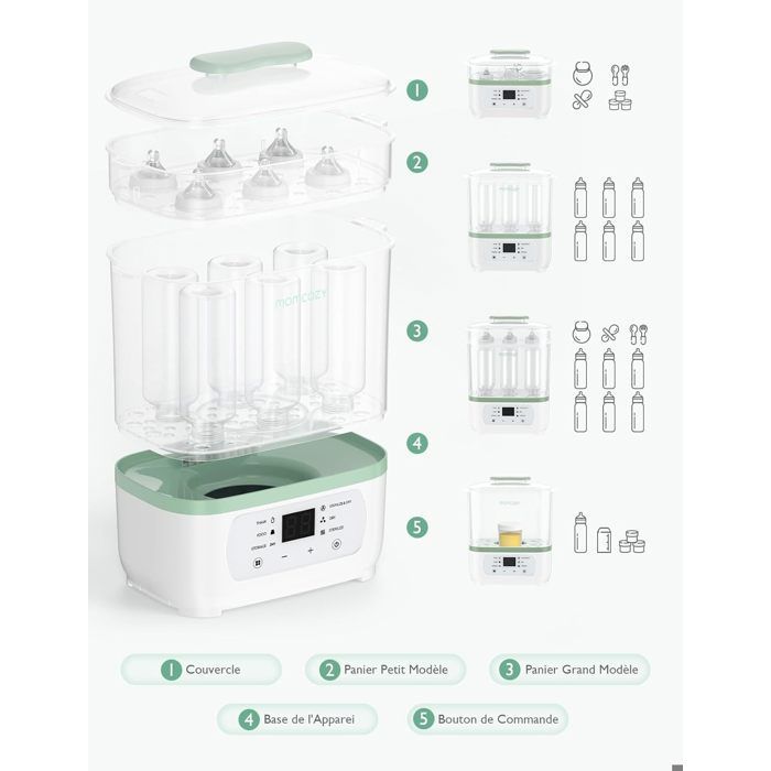 Stérilisateur-séchoir 2-en-1 Momcozy, multifonction compact pour biberons et tire-lait.