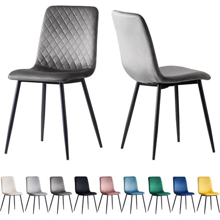 mcc direct Lexi Lot de 2 chaises de salle à manger en velours avec pieds en métal Gris foncé