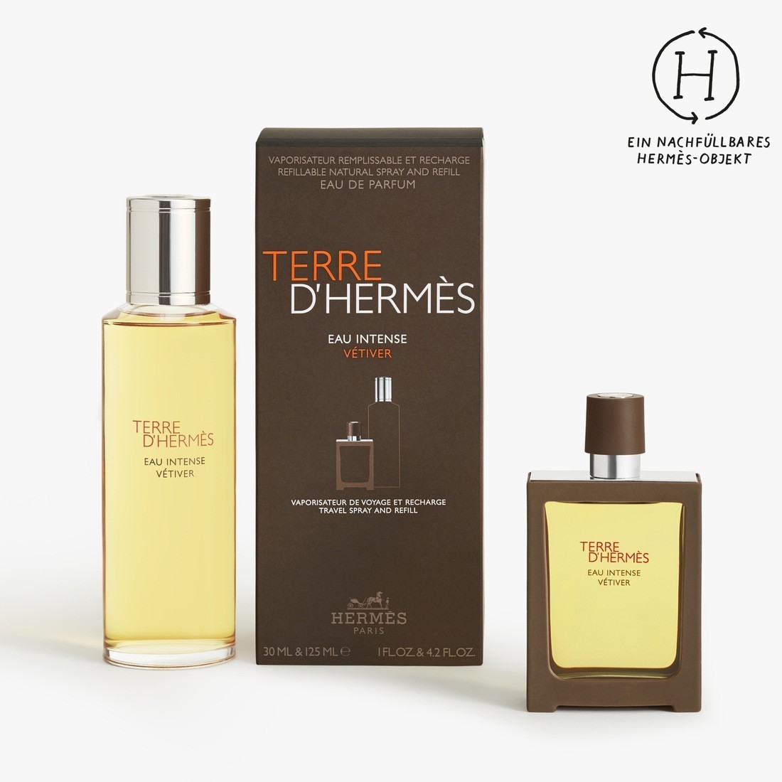 HERMÈS Eau de Parfum Terre d'Hermès Eau Intense Vetiver Reisezerstäuber und Nachfüller – 1 gab.