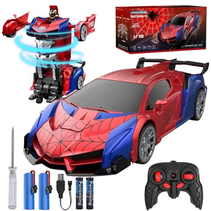 Jouet Voiture Télécommandée Transformable 2-en-1 avec Lumières LED Rotation 360° & Batterie Rechargeable USB, Cadeau Garçons Filles