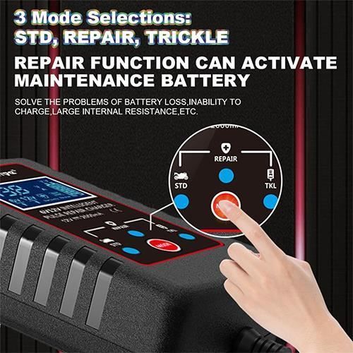 Cargador de batería inteligente de 12 V y 6 A para coche, motocicleta y camión, con pantalla LCD y 3 modos de carga.