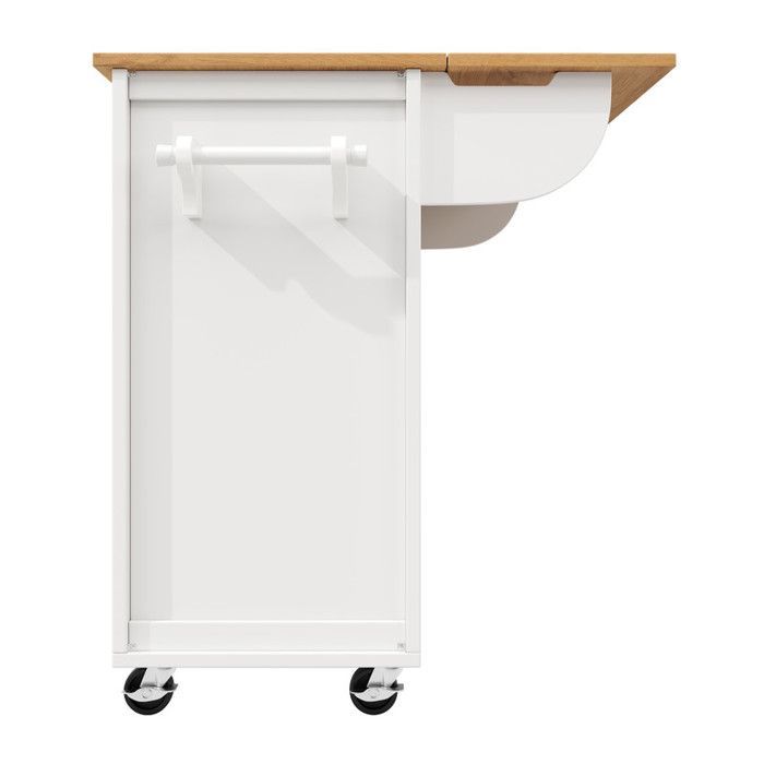 Îlot de cuisine - Blanc/Noir - Extensible - Roulettes - Porte-serviettes - Étagères réglables