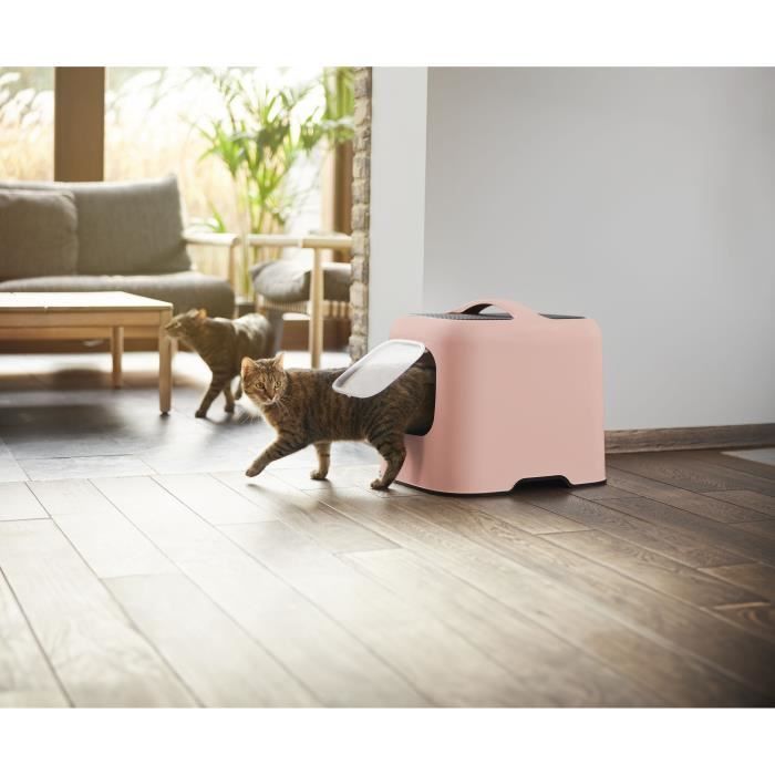 ROTHO Maison toilette pour chat - 51 x 39 x 40 cm - Bac à litière - Rose