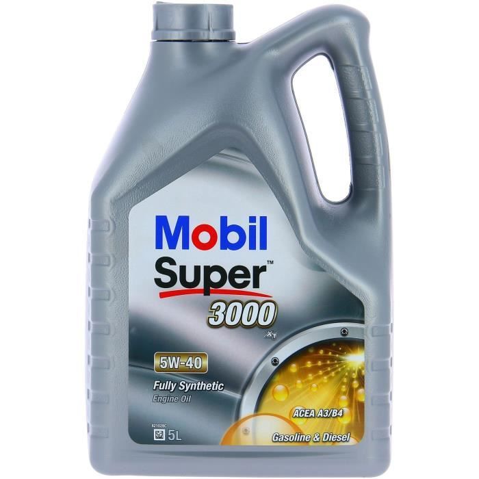 Aceite sintético para motor 5W-40 - MOBIL - Super 3000 - Lata de 5 litros - Alto rendimiento anticontaminación