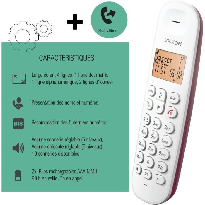 Draadloze vaste telefoon - LOGICOM - DECT ILOA 150 SOLO - Raspberry - Geen antwoordapparaat
