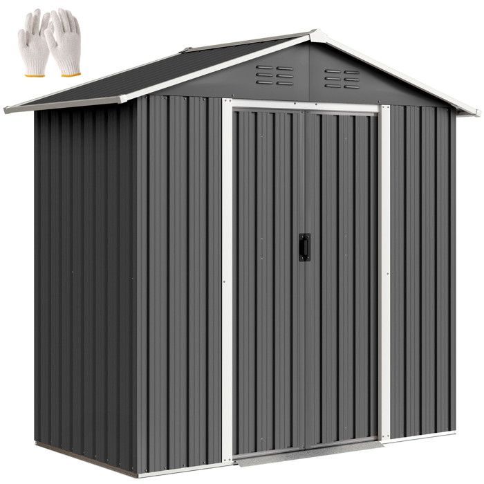 Abri de jardin en métal - cabane de jardin à outils en métal - 1,8 m² - 194 x 107 x 191 cm - portes coulissantes - gris foncé