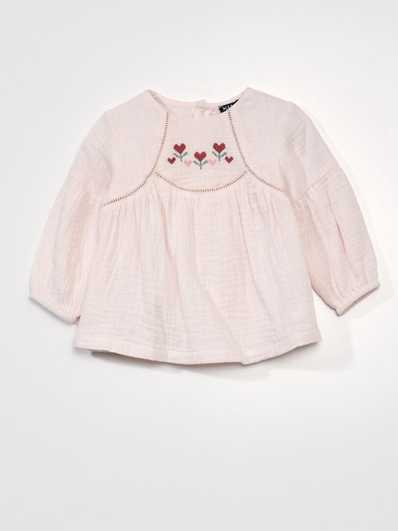 Blouse van dubbel katoenen gaas - ROZE