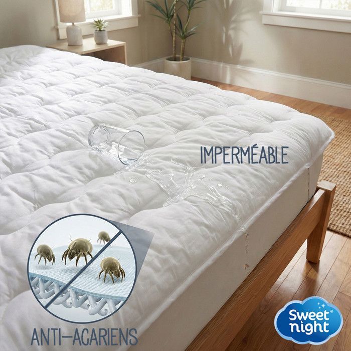 Cubrecolchón suave de 160x200 cm - Protector de colchón impermeable - Funda de algodón - 4 esquinas elásticas - Tratamiento antiácaros