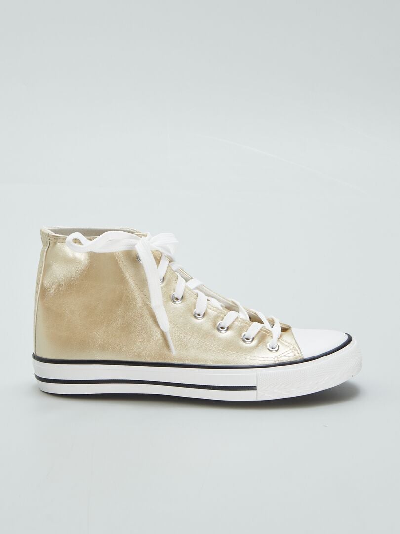 Hoge sneakers van metallic canvas - BEIGE