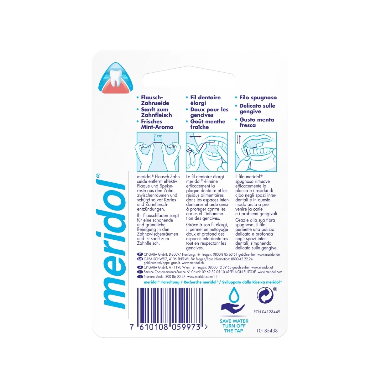 Fio dental encerado expandido Meridol, 40 m, sabor menta fresca.