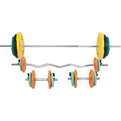 Komplet gumijastih uteži z ročaji in zvezdastimi zaponkami 108 kg Gorilla Sports