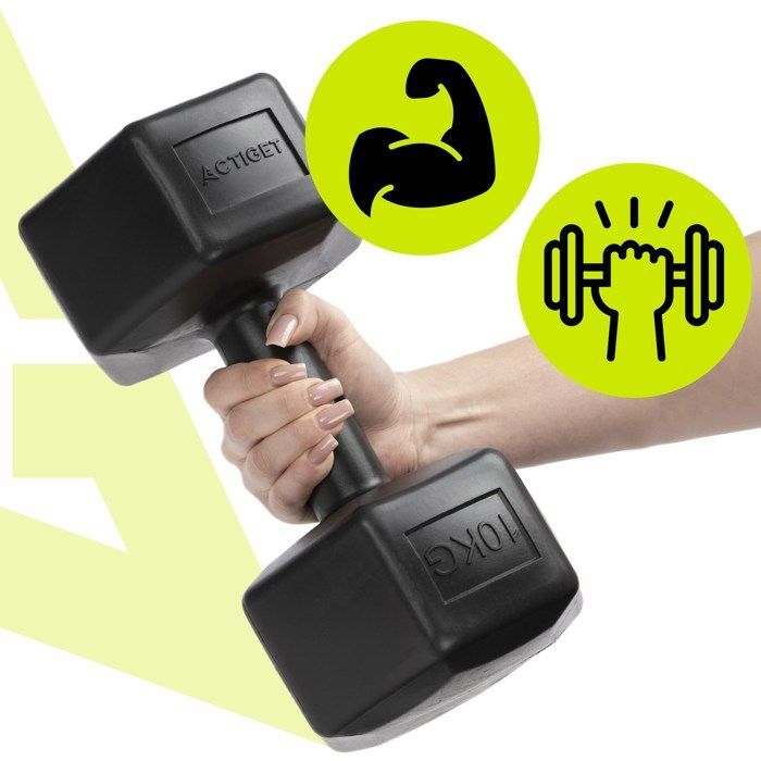 ACTIGET 2x10 kg haltères hexagonaux pour exercices de fitness, poids, lot de 2, noir