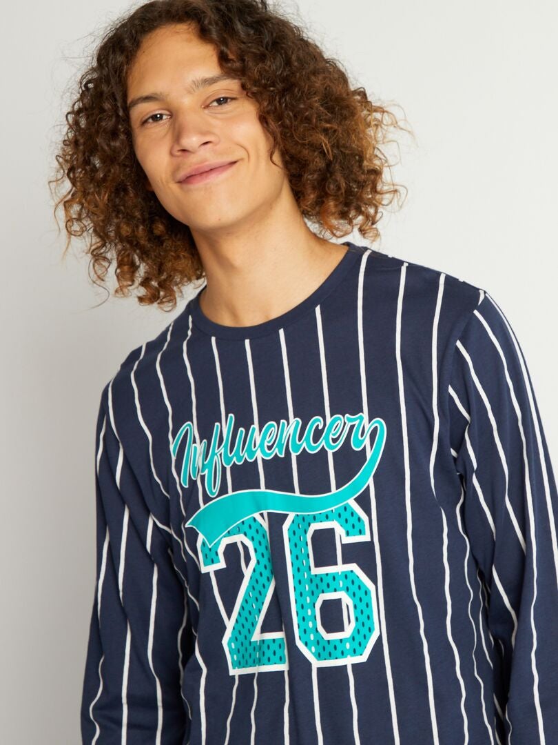 Pyjama van jersey in sportkledingstijl - 2-delig - grijs/blauw
