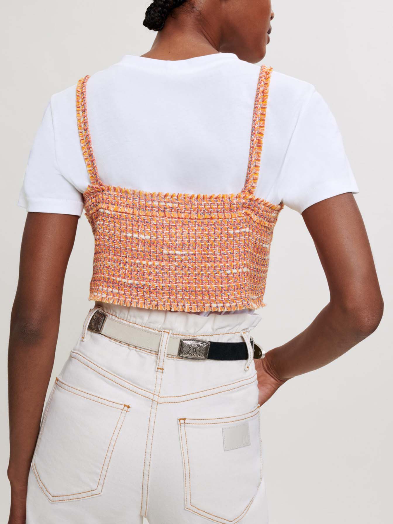 Tricou tricotat și tweed trompe l'oeil - Portocaliu