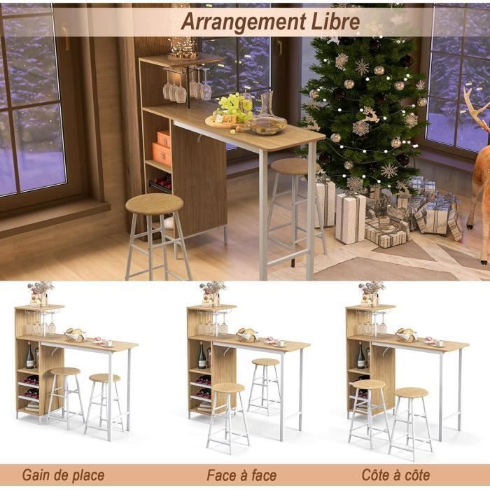 GOPLUS Set Table à manger&2 Chaise, Ensemble 3 Pièce,120 x 40 x 35cm, Etagère à Vin à 2 Niveaux&Etagère de Stockage Ouverte,Naturel