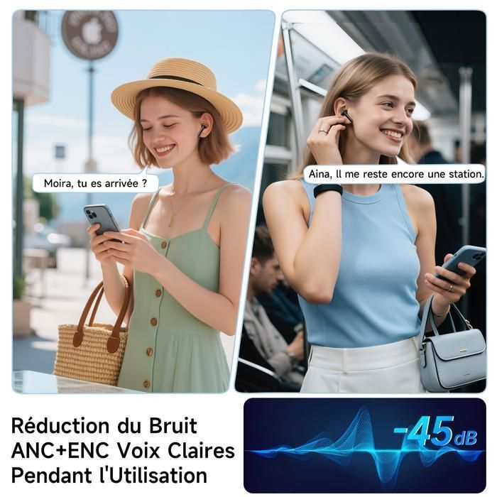 DJOIN Kabellose Ohrhörer, 40 Stunden Akkulaufzeit, Multifunktions-Touchscreen, Bluetooth 5.4, IPX7 wasserdicht, ANC-Geräuschunterdrückung, 5 Equalizer-Modi, Schwarz