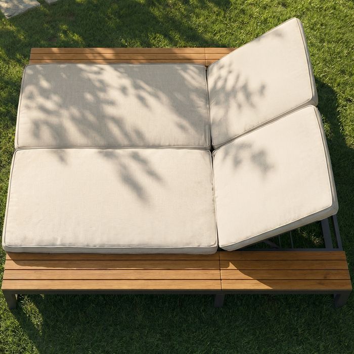 Lot de 2 Bain de Soleil avec Etagère, Chaise Longue Jardin Exterieur avec Coussin et Dossier Réglable 4 positions, Beige