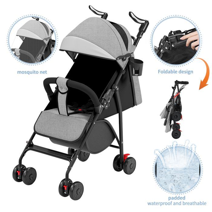 Cochecito de bebé para niño - MIPAN - Ultraligero - Plegable y reclinable desde el nacimiento hasta los 25 kg - Gris